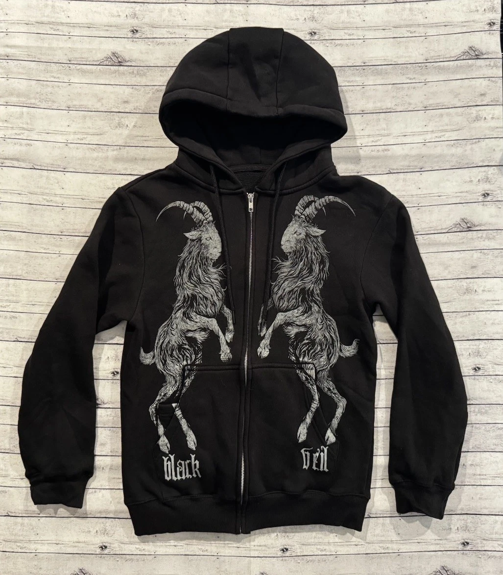 BALENCIAGA Felpa con cappuccio zip intera vintage velo nero Brides Rock Band taglia S Motley Gothic Punk Y2K