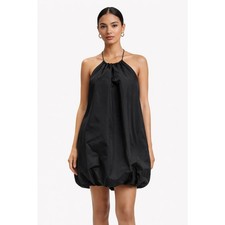 Staud Black Nylon Strappy Bubble Mini Dress Womens Size Small Adjustable Hem