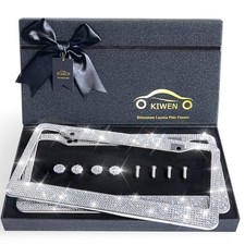 Bling License Plate Frames with High End Ribbon Gift Box,2 Pack Rhinestone Li...