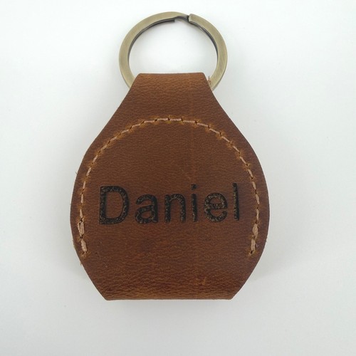 Daniel Personalized Brown Leather Guitar Pick Holder Keychain Snap Case Rustic