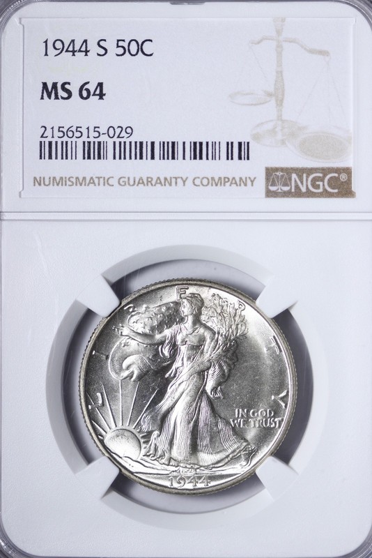 BU 1944-S Walking Liberty Half Dollar NGC MS64 WJPM