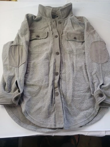Black Tape Men's Jacket L Gray Solid Fleece Button-Front Stand-Up Pockets - product listing photo