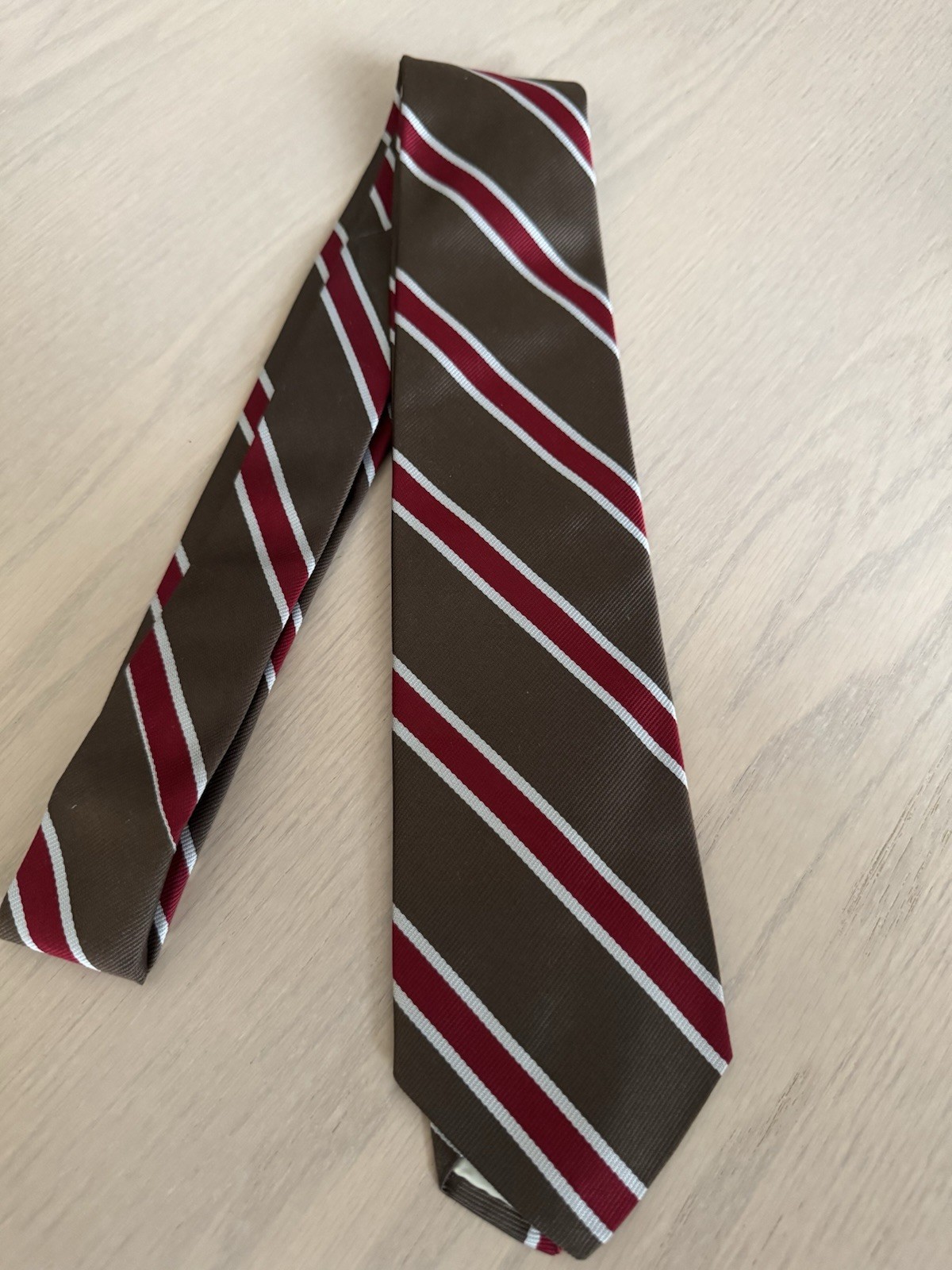 Brooks Brothers Men's Silk Brown Red White Striped Tie Made In USA  3.25x55
