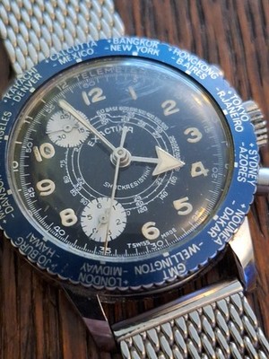 Chronograph CIMIER SPORT Vintage Mechanical Divers Watch. Blue And Silver GWO