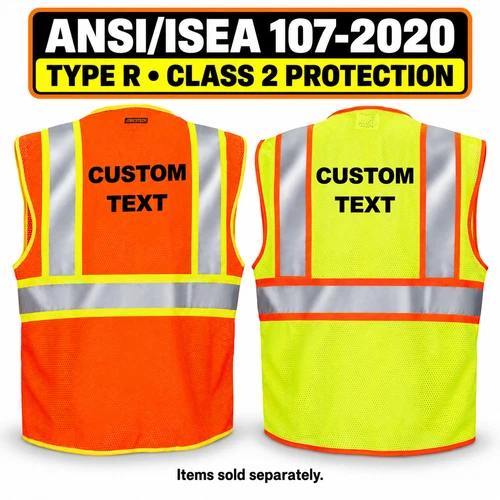 Safety Vest Custom Text Printed Class 2 Type R Two toned High Vis Lime JORESTECH - product listing photo