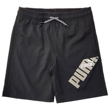 Puma Boys Black Poly Woven Shorts With Elastic Waistband Drawstring