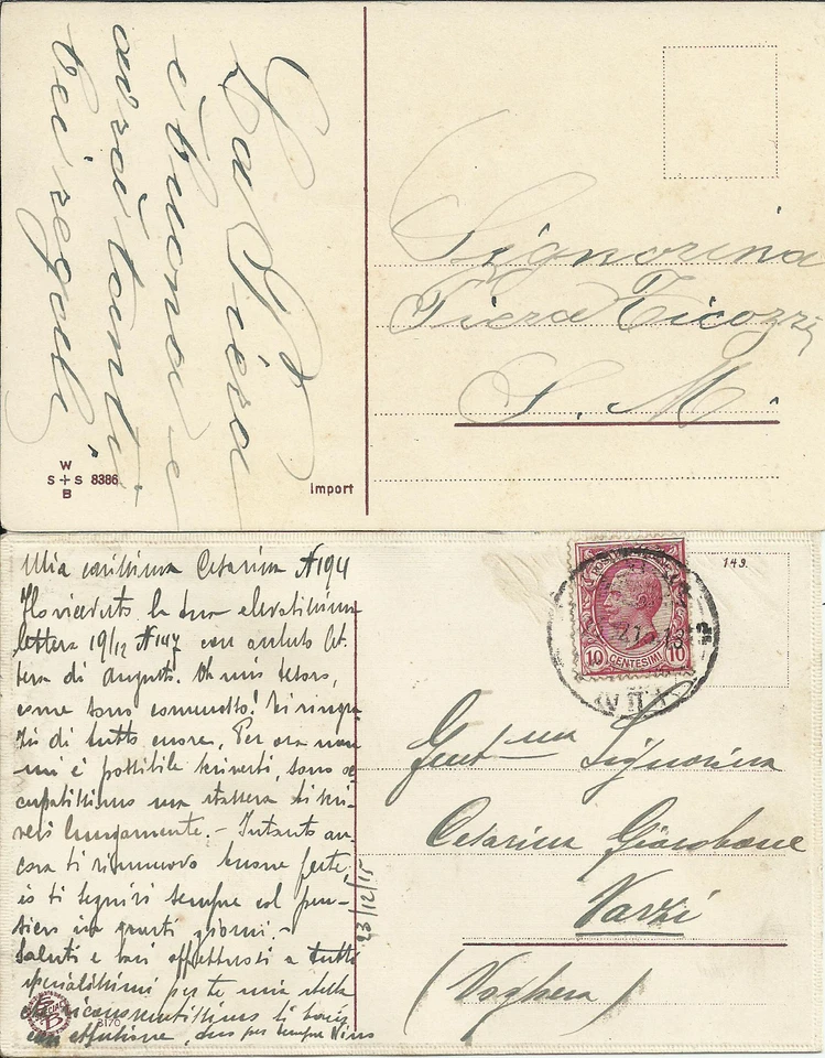 Buon Natale- tema -Babbo Natale- n.2 cartoline- bambini anno 1915 viaggiata - Immagine 2 di 2