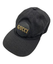 GUCCI GG Canvas Leather Logo Patch Baseball Cap/ Black/ Size: XL