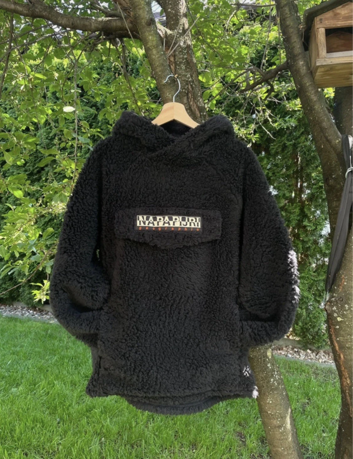 Napapijri Teide 3 Sherpa Fleece Hoodie Mens Size M Black Quarter Zip Teddy