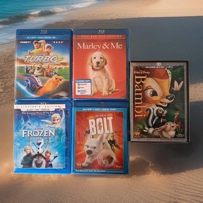 Lot of 5 Blu-rays total of 12 Disc. Bambi,Frozen, Bolt, Turbo, Marley & Me