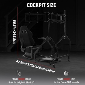 Dardoo Racing Simulator Cockpit With Seat & Triple Monitor Stand Fits Logitech