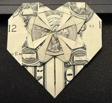 Dollar Money Origami Heart With Quarter In Middle. Awesome Gift $