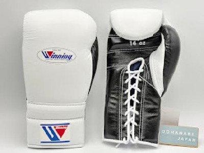 WINNING Boxing Gloves 14 oz MS-500 White Black Lace Up String type
