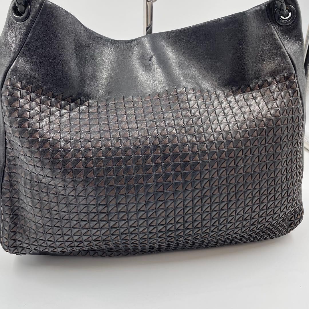 Bottega Veneta Women's Shoulder Bag Hobo Leather Intrecciato Black Vintage thumbnail 7