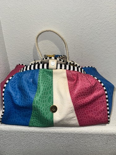 Vintage 80er Desiree Colorblock Handtasche kräftig Retro Kunstleder Geldbeutel LESEN - Bild 8 von 15