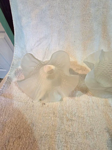 Vintage Frosted Glass Ruffled Lamp Shades Floral Ceiling Fan Light Set of 3