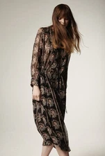 ISABEL MARANT ETOILE Saphir Dress Silk Long Sleeve Midi Boho Sz 36 AU 8 $885 NWT