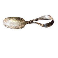 Oneida Community Baby Spoon Curved Handle Silverplate Tarnished Collectible Vtg