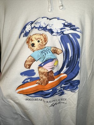 Polo Ralph Lauren 1992 Surfer Surfing Polo Bear White Hoodie LS  