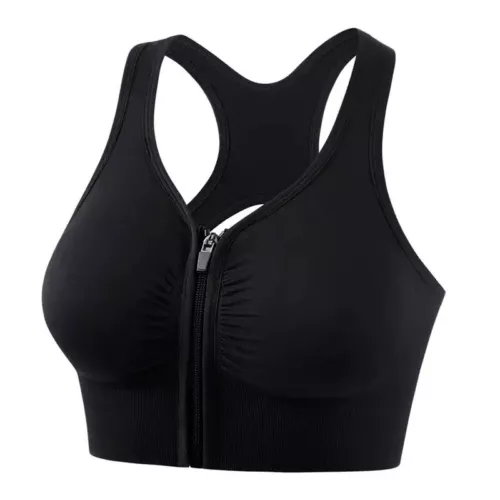 Damen Frontreißverschluss Sport Tank BH bequem & hautfreundlich Racerback Alltag - Bild 16 von 43