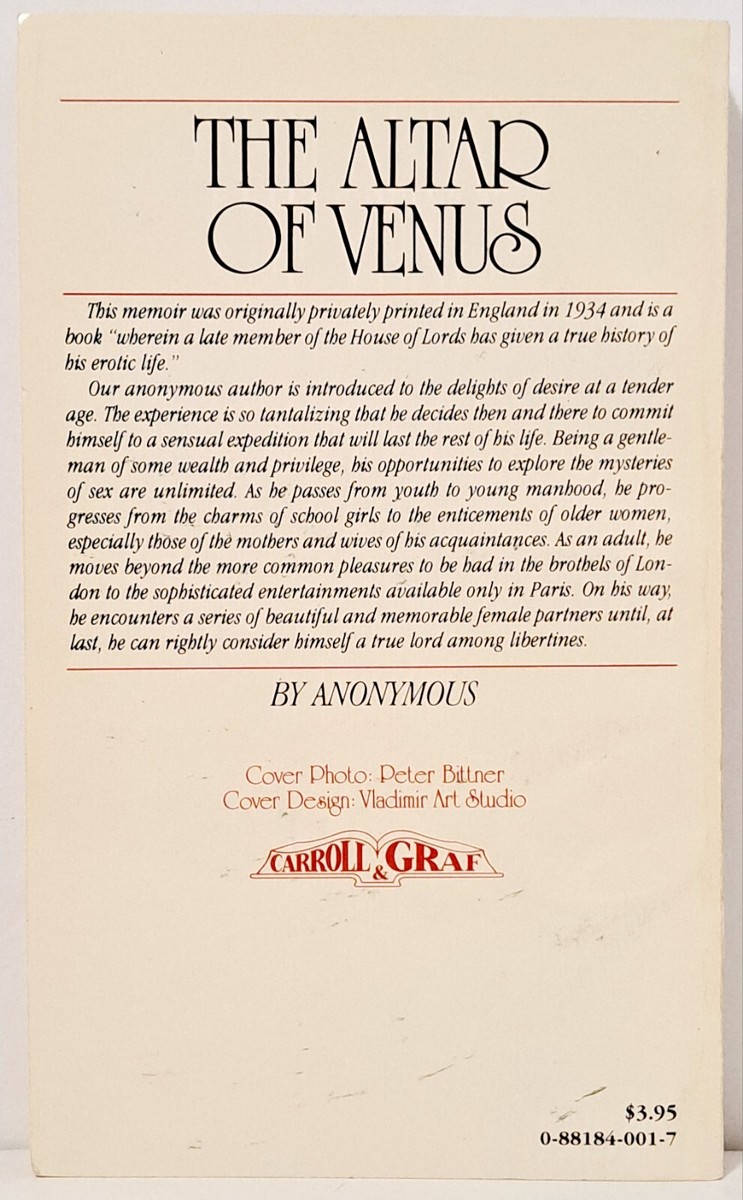 The Altar of Venus | Anonymous ~ Carroll & Graf PB 1984 Erotica | eBay