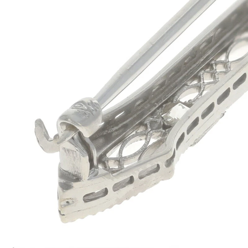 Broche de barra Art Deco de diamantes de oro blanco - Prendedor de filigrana europeo de 14 k 0,30 ctw vintage Foto 4 de 4