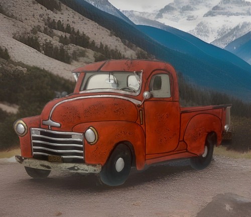 RUSTIC RED 1950 CHEVY METAL TRUCK 3-D WALL DECORATION NEW WITH TAG. 26”x15”. @@@ - Picture 2 of 4