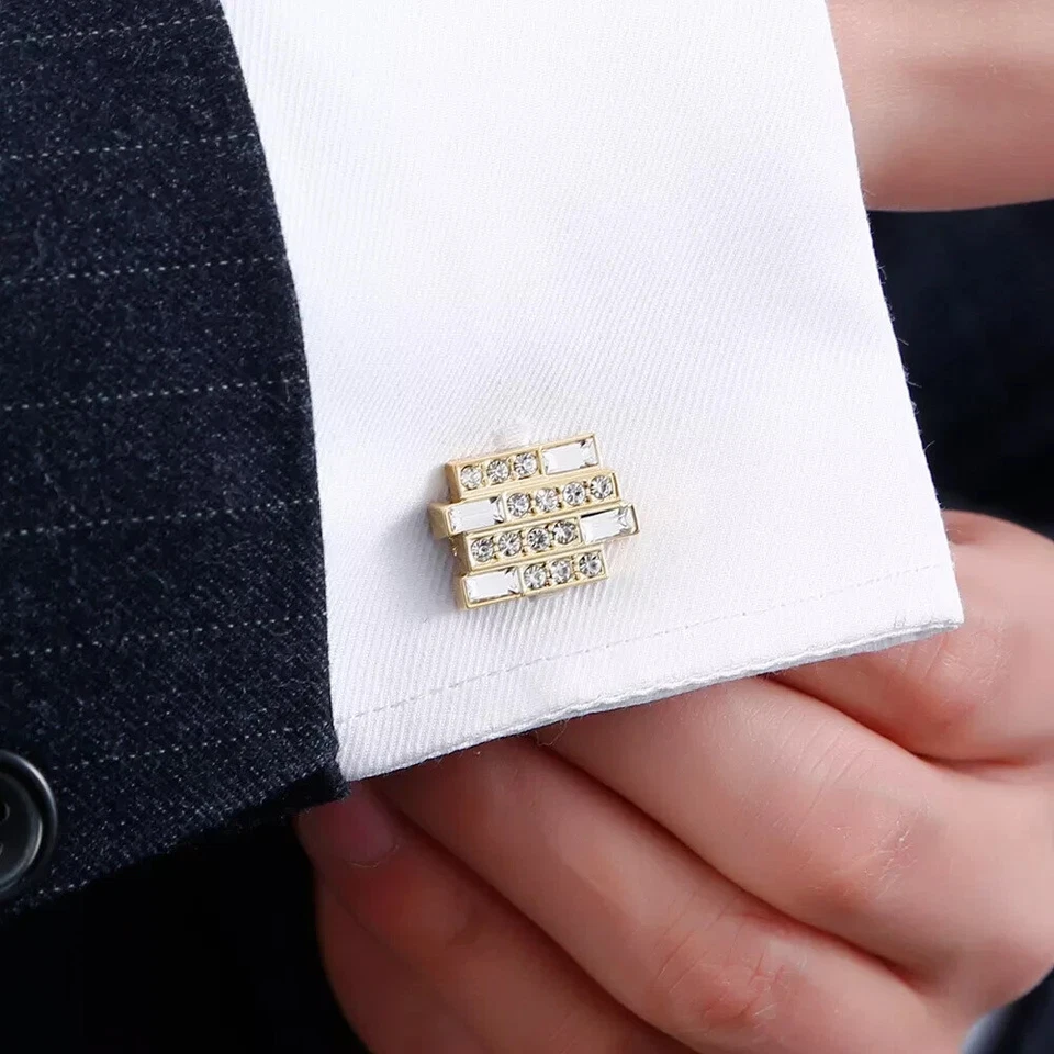 Gemelos clásicos de diamantes de imitación de joyería vintage para hombre 1 par de eslabones de camisa Foto 3 de 4