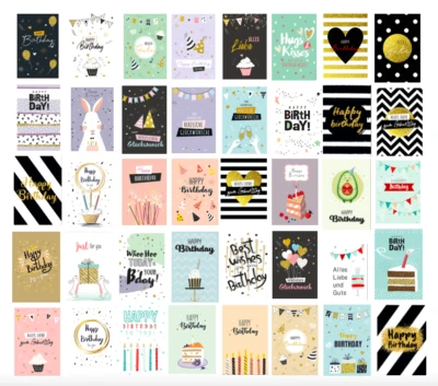 HANDARBEIT - LIEBLINGSLADEN 40 Geburtstagskarten Happy Birthday 18x12cm + 40 Kuverts Geburtstag Karten