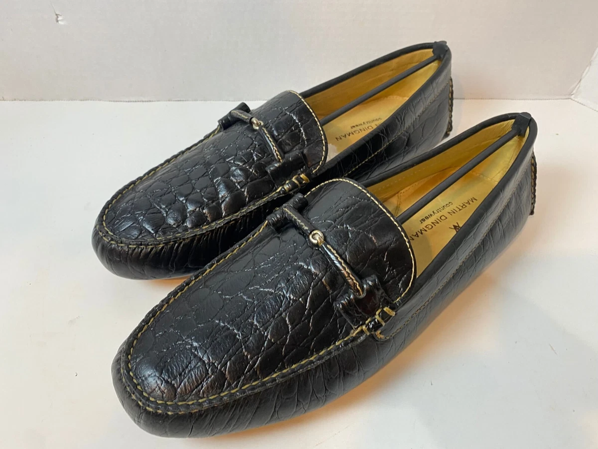 Martin Dingman Shoes Men\'s 9.5 M Wallace Crocodile Grain Black Driving Loafer Monte Carlo Alligator Grain Leather Horse Bit Driving  main image 3