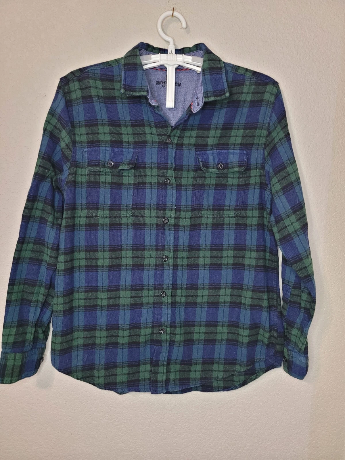 *1/2 OFF* Woolrich Mens Medium Button Up Blue Green Plaid Flannel Shirt M99