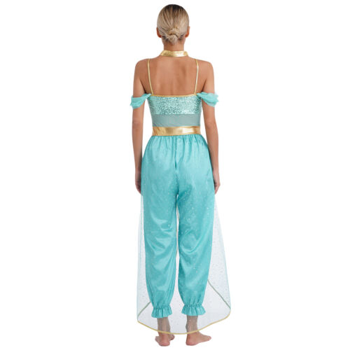 Womens Costume Metallic Dancewear Sleeveless Belly Performance Cosplay Sequin - Picture 12 of 44