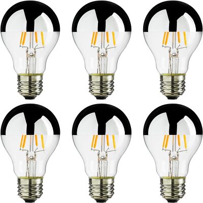 6Pack A19 LED Half Chrome Globe Light Bulb, 6W (40W), Dimmable, 2200K, E26