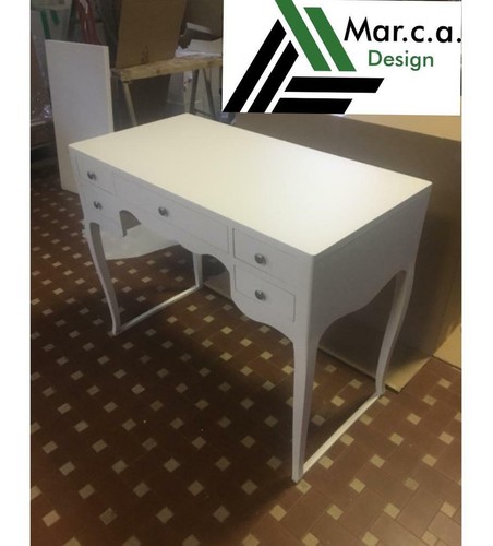Desk Mobile PC Studio Office 5 Drawers Art Povera White Matt Classic - Picture 3 of 3