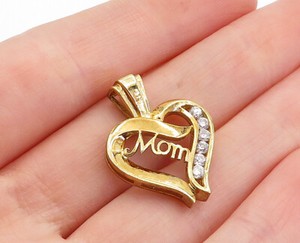 Authentic 925 Sterling Silver Cubic Zirconia Gold Plated Mom Love Heart Pendant PT3055