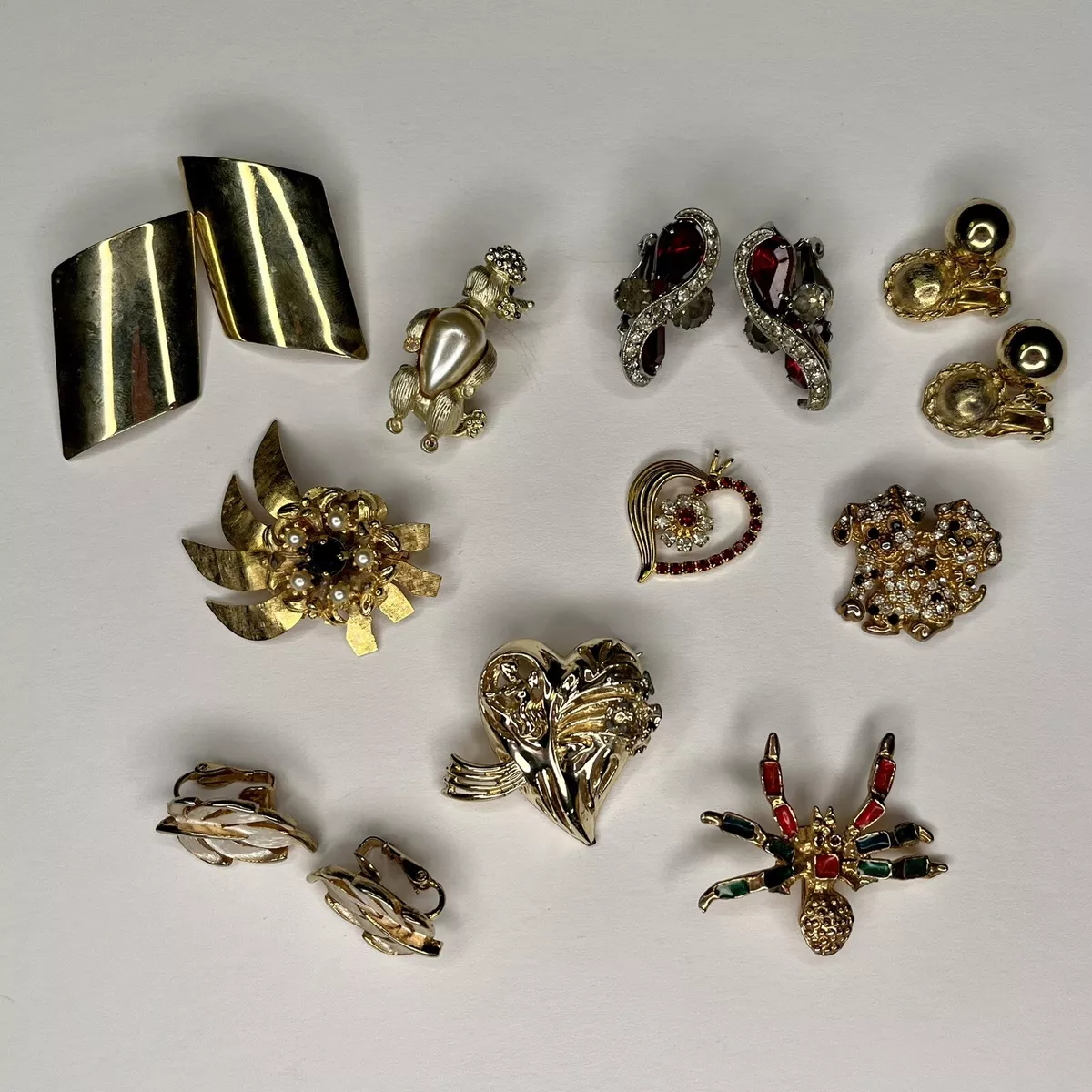 Lot of Vintage Costume Jewelry Brooches and Earrings 14 Pieces