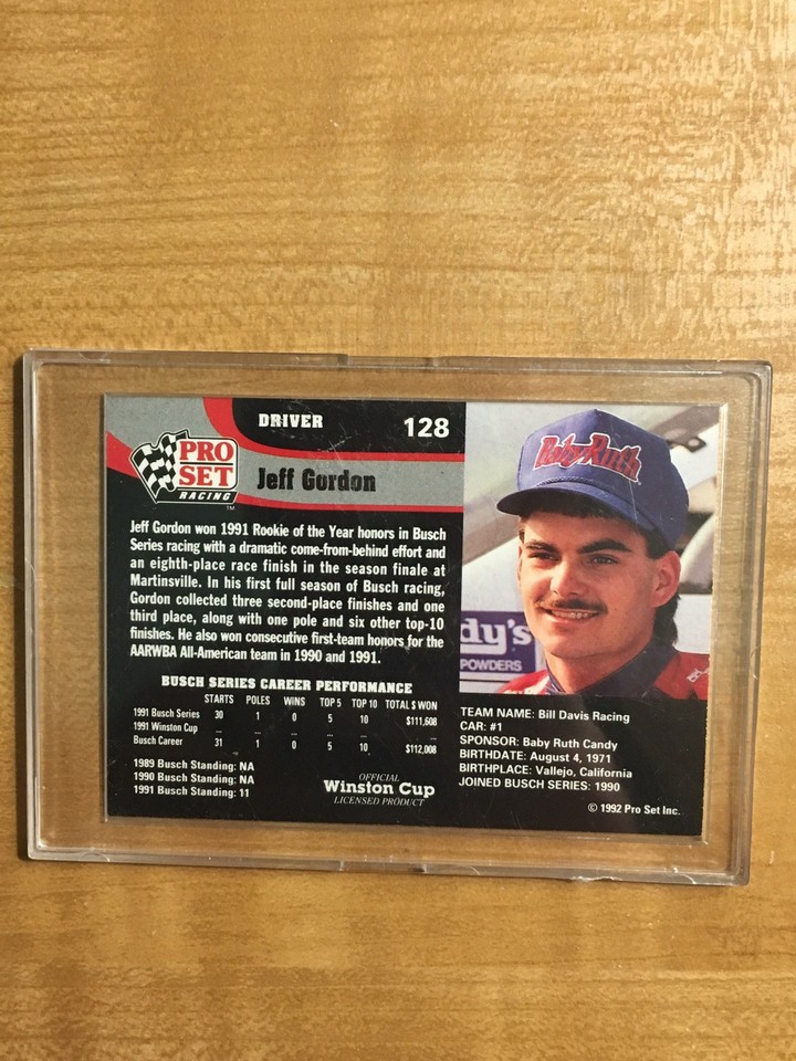 Jeff Gordon Rookie 1992 Pro Set Winston Cup #128 Jeff Gordon Rookie Card Baby Ruth | eBay