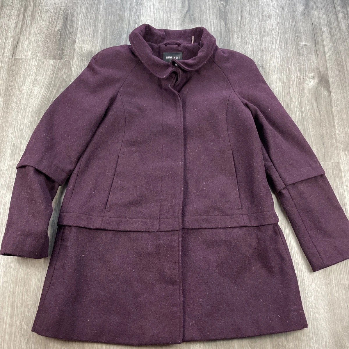 Nine West Coat Womens Size 10 Wool Jacket Winter Purple Classic Button Dry Clean