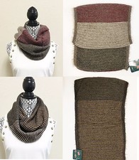 NEW KNITTED STRIPE BEIGE,BROWN,RED,CAMEL ACRYLIC LOOP,INFINITY SCARF,WRAP,SHAWL