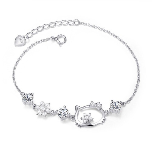 Fashion 925 Sterling Silver Hello Kitty Bracelet Hand Chain Girl's Jewelry Gift - 第 5/5 張圖片