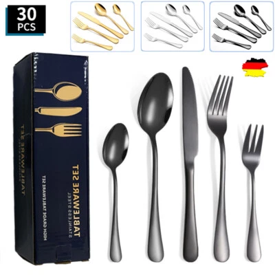 30Stück Spülmaschinenfest Besteckset Edelstahl Messer Löffel Set für 6 Personen - Bild 1 von 4