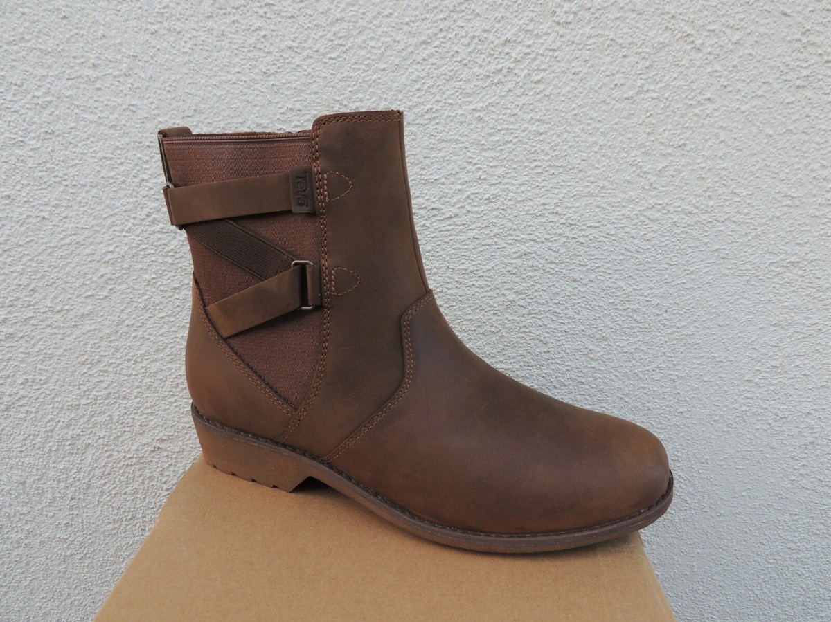 TEVA PECAN BROWN ELLERY WATERPROOF LEATHER ANKLE BOOTS, WOMEN US 7/ EUR 38  ~NIB