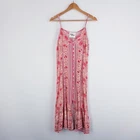 Paper Heart Womens Size 12 Pink Floral Midi Straight Dress Spaghetti Straps