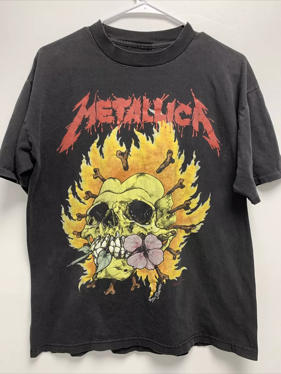 Vintage Metallica Pushead Flaming Skull Flower Heart Band Tee Shirt 1994 LARGE