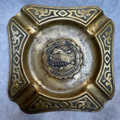 CATALINA ISLAND CALIFORNIA 1920s Old Souvenir Tray Ashtray Hammered Copper