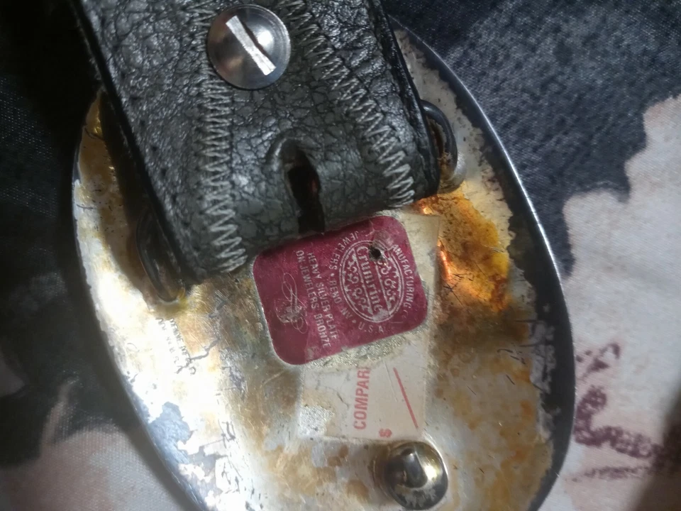 VINTAGE Crumrine Belt Buckle  Sterling & Gold Plated Eagle w/RUBY Eyes - Image 2 of 2