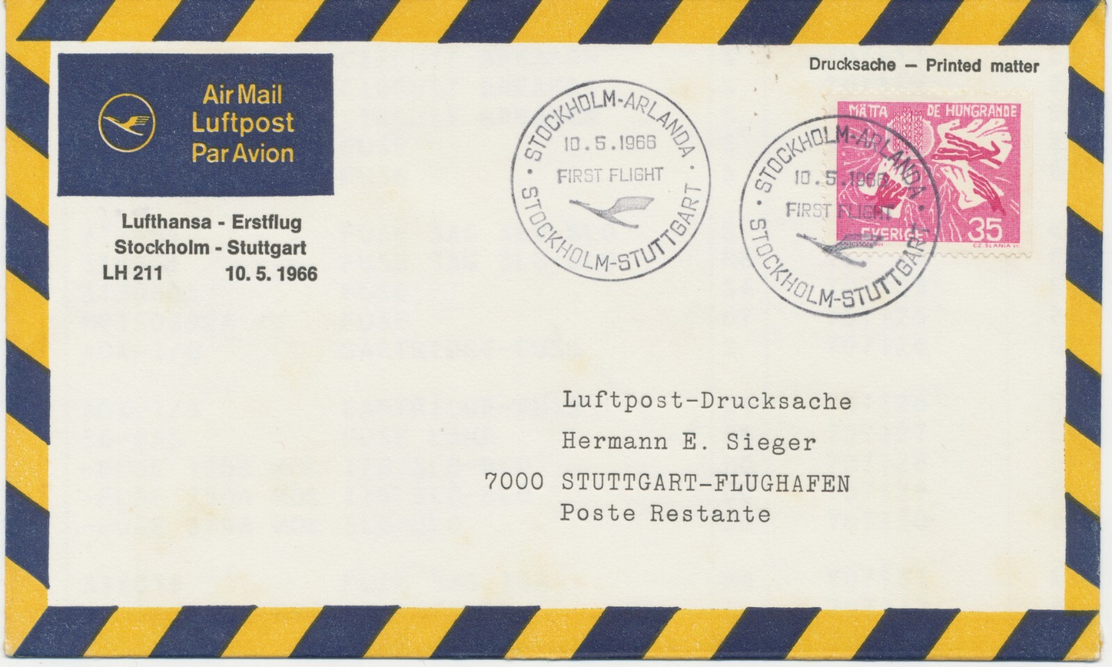 Sweden 1966 First Flight Deutsche Lufthansa with Boeing 727 "Stockholm-Stuttgart"