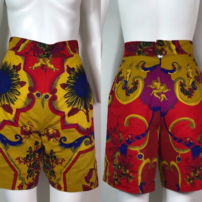 Vtg Gianni Versace Versus 90s Yellow Print Shorts XS