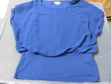 JOSEPH A QU'EST CE QUE C'EST SILK ? CAPPED SLEEVE BLUE CHIFFON BLOUSON TOP UK 10