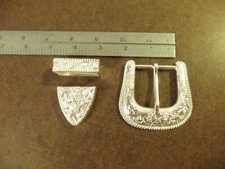 1 1/2" Silver Plated Western Floral Buckle Set